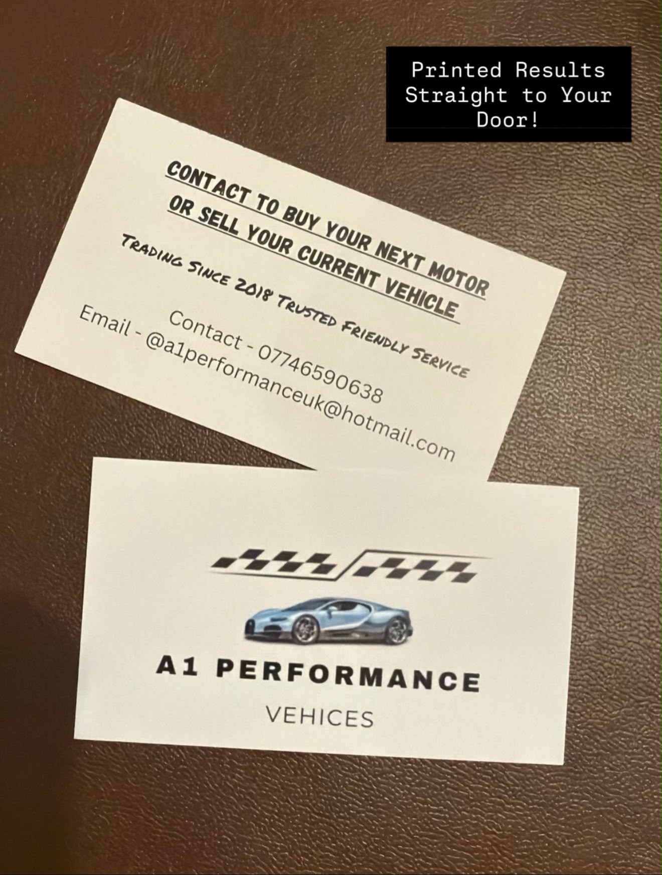 Printed A1 Performance Vehicles double sided business cards